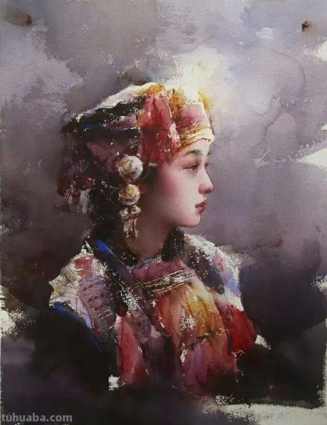 民族风女性肖像画 / 中国顶尖人物水彩画欣赏