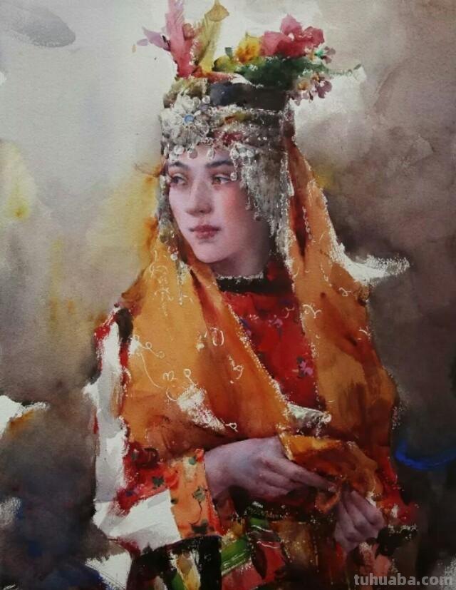 民族风女性肖像画 / 中国顶尖人物水彩画欣赏