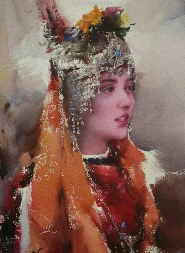 民族风女性肖像画 / 中国顶尖人物水彩画欣赏