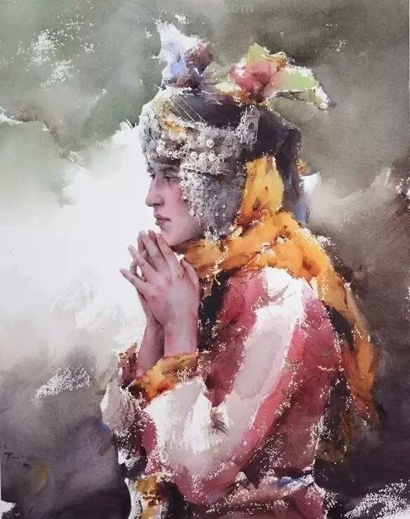 民族风女性肖像画 / 中国顶尖人物水彩画欣赏
