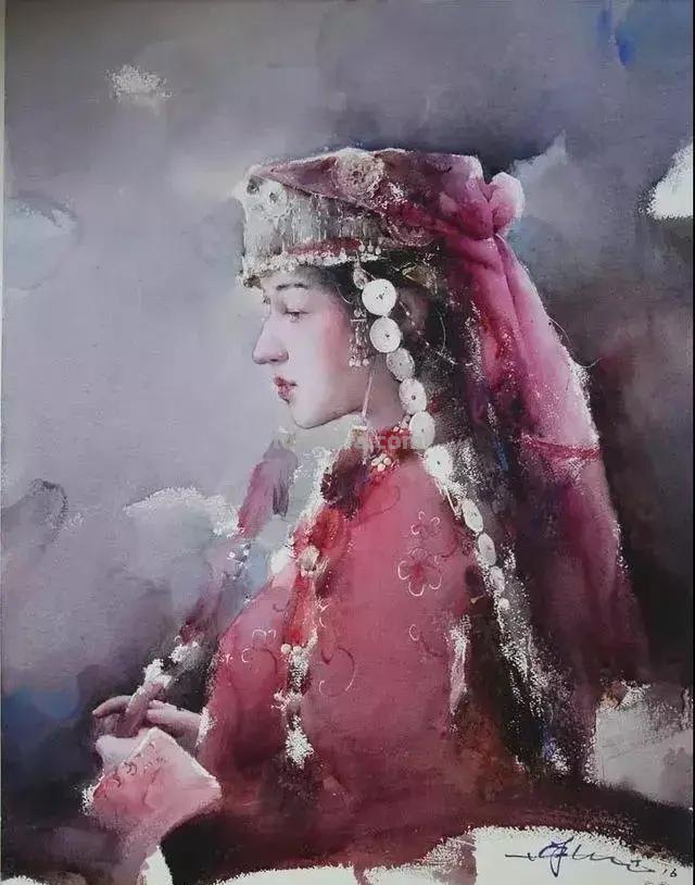 民族风女性肖像画 / 中国顶尖人物水彩画欣赏