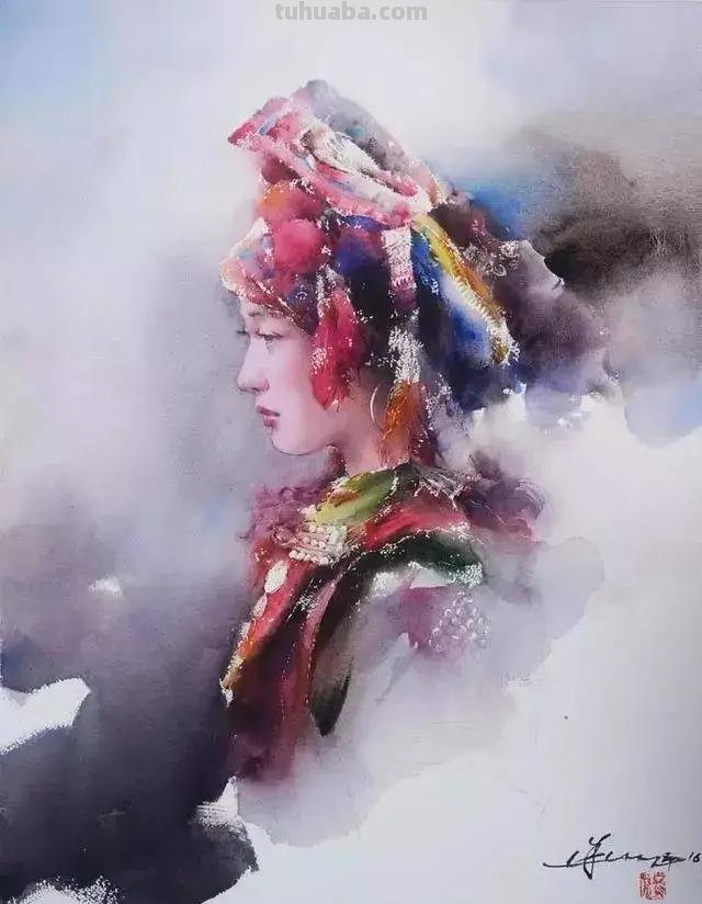 民族风女性肖像画 / 中国顶尖人物水彩画欣赏