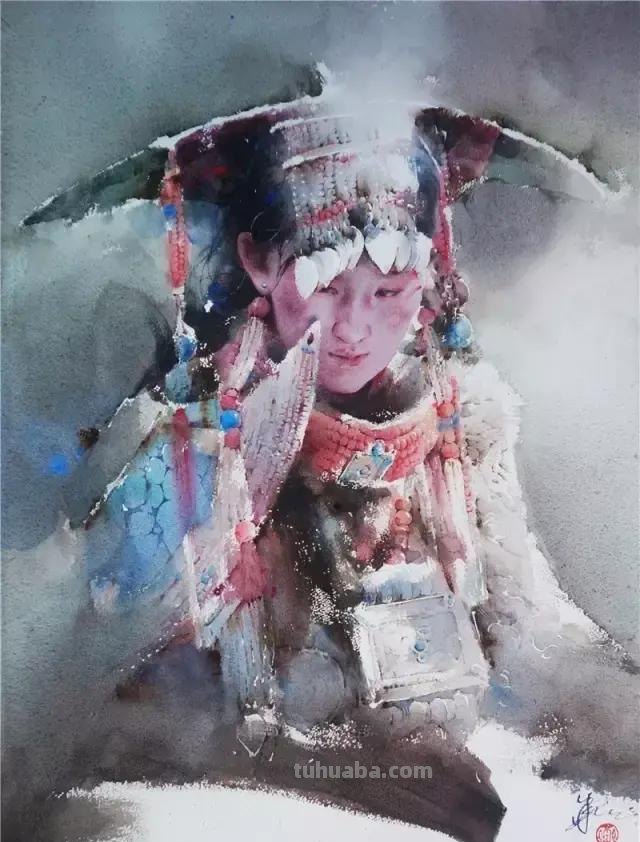民族风女性肖像画 / 中国顶尖人物水彩画欣赏