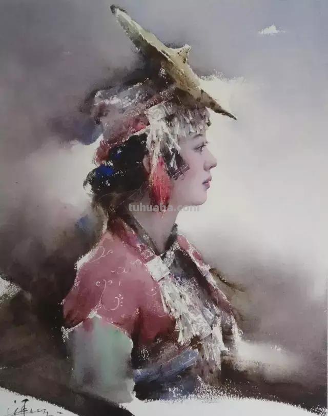 民族风女性肖像画 / 中国顶尖人物水彩画欣赏
