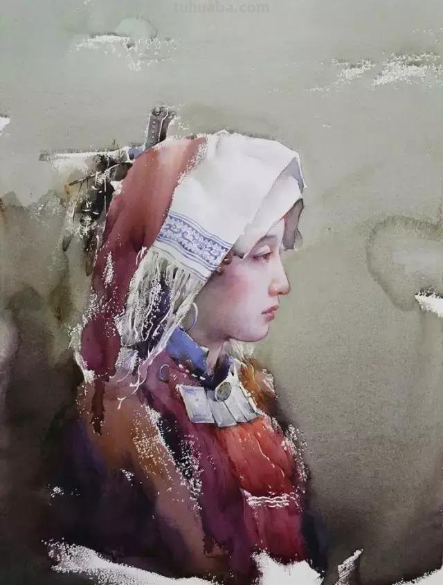 民族风女性肖像画 / 中国顶尖人物水彩画欣赏