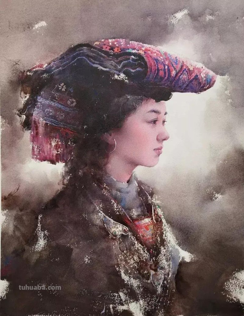 民族风女性肖像画 / 中国顶尖人物水彩画欣赏
