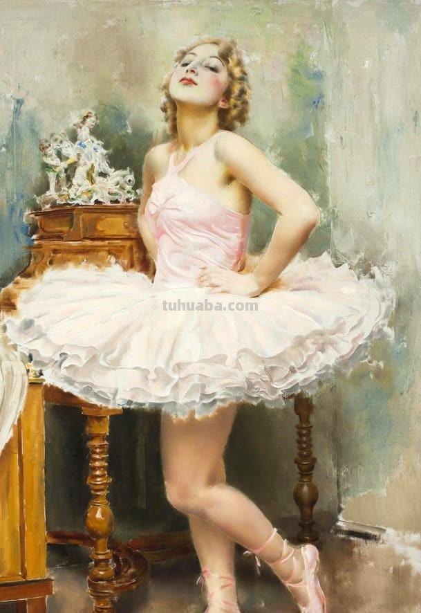 旧时光俏佳人-捷克艺术家约瑟夫·卢克塔人物水彩画欣赏