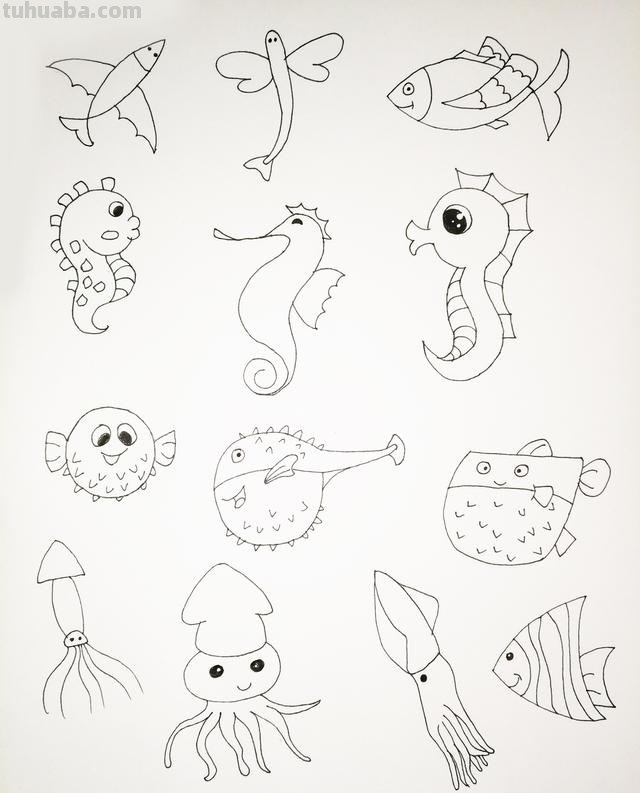 各种海洋生物及仙人掌简笔画集合！