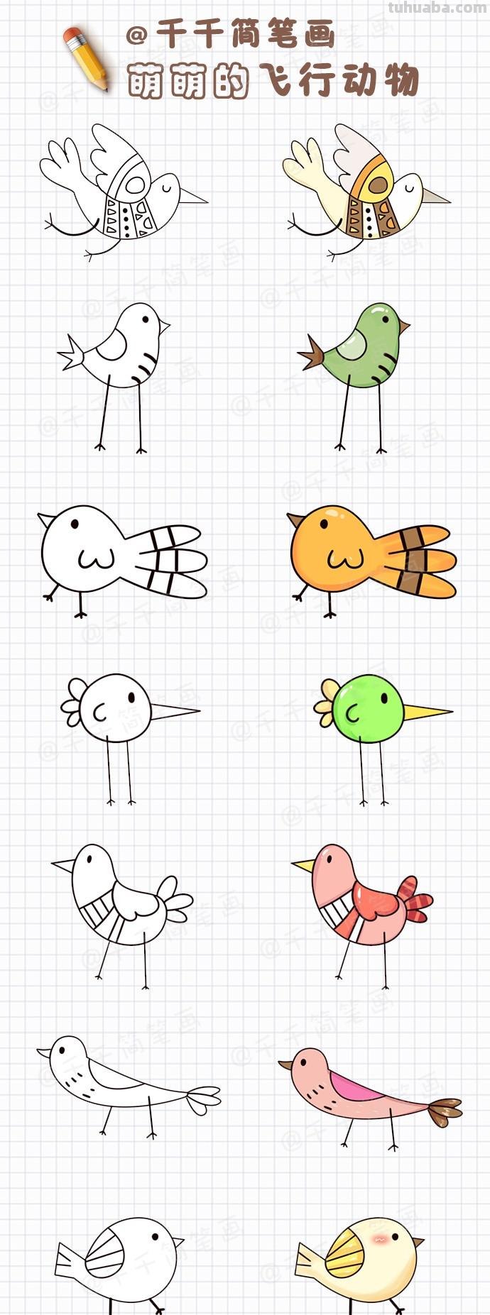 一组飞行动物简笔画教程~亲子活动素材哦~