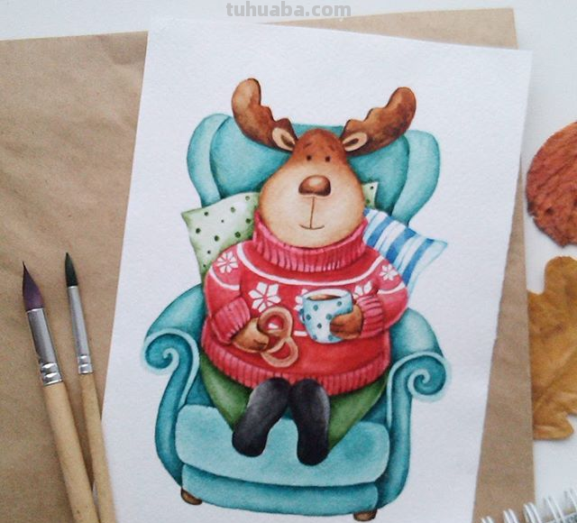 可爱的卡通动物水彩插画~