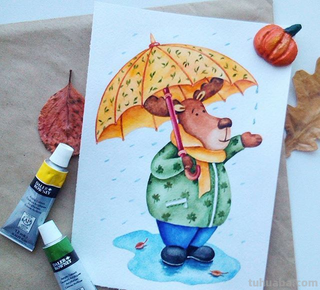 可爱的卡通动物水彩插画~