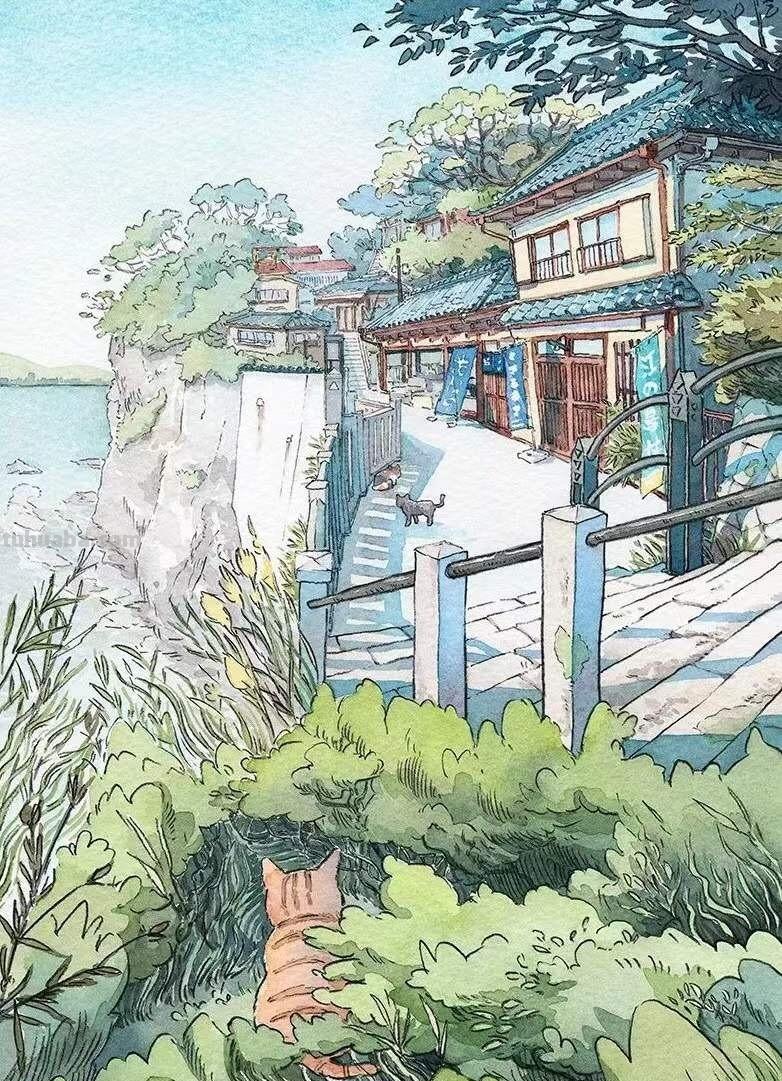 深入生活创作的艺术家，宫崎骏风格的水彩插画，干净清透饱含温度