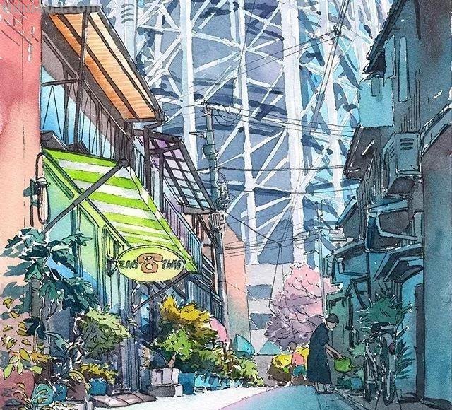 深入生活创作的艺术家，宫崎骏风格的水彩插画，干净清透饱含温度