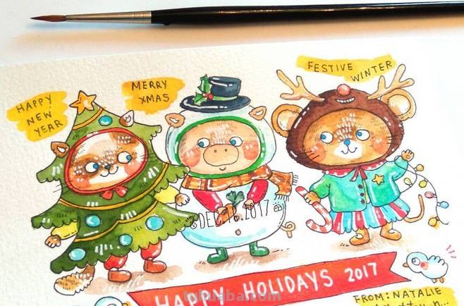 一组趣味又生动的水彩插画