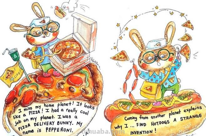 一组趣味又生动的水彩插画