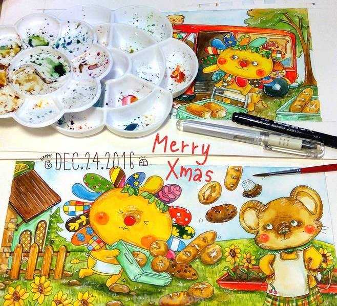 一组趣味又生动的水彩插画