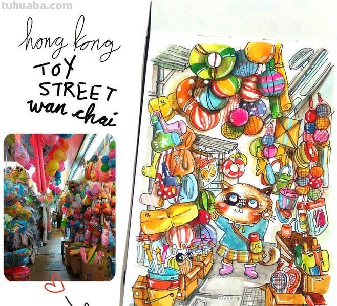 一组趣味又生动的水彩插画