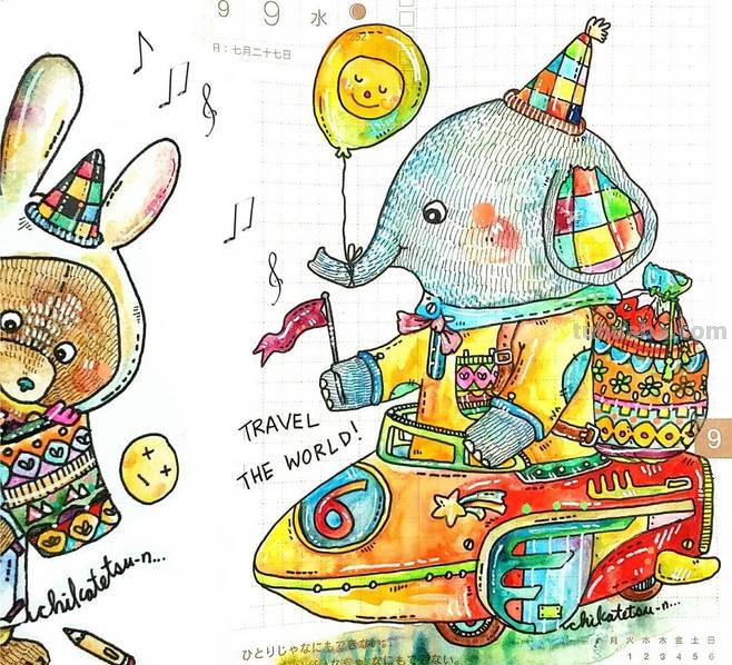 一组趣味又生动的水彩插画