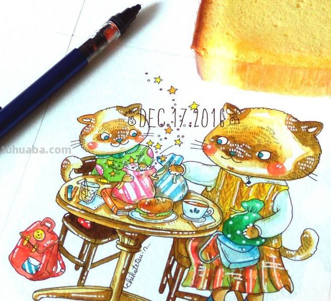 一组趣味又生动的水彩插画