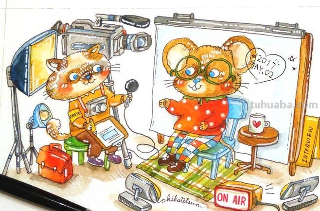 一组趣味又生动的水彩插画