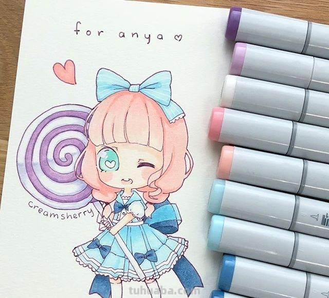 卡通美少女~简笔画，喜欢的收藏~