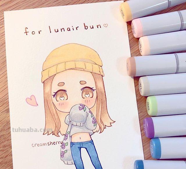 卡通美少女~简笔画，喜欢的收藏~