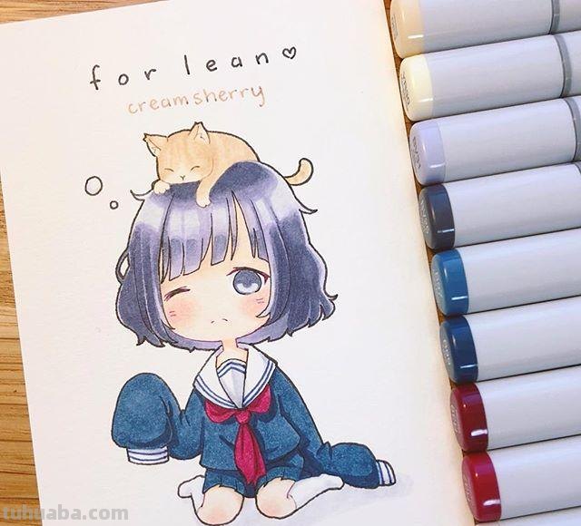 卡通美少女~简笔画，喜欢的收藏~