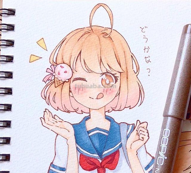 卡通美少女~简笔画，喜欢的收藏~