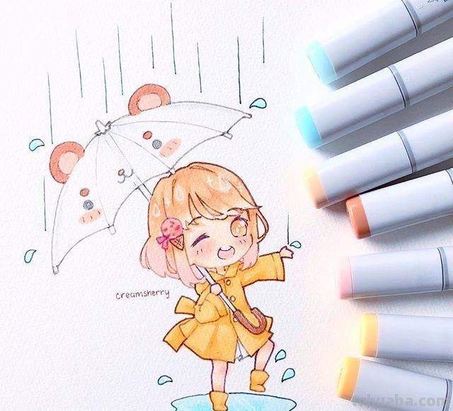 卡通美少女~简笔画，喜欢的收藏~