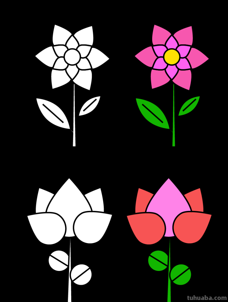 16种不同花朵的简笔画素材，初学者，简单实用