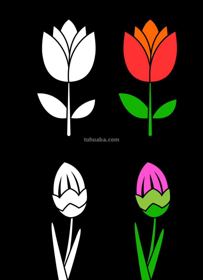 16种不同花朵的简笔画素材，初学者，简单实用