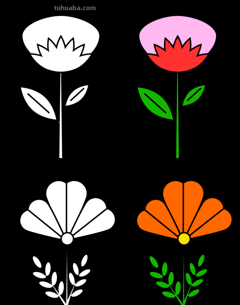 16种不同花朵的简笔画素材，初学者，简单实用