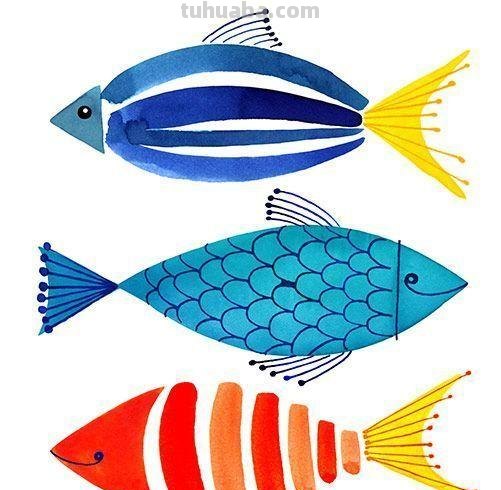 儿童鱼类简笔插画