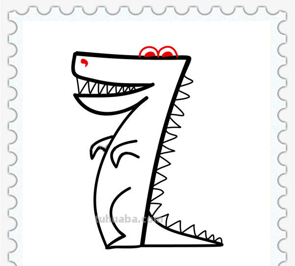 儿童简笔画精选-用数字 “7” 画鳄鱼（Crocodile）