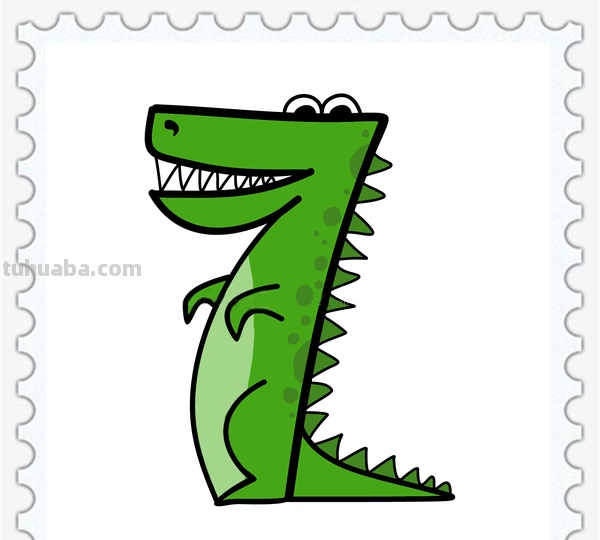 儿童简笔画精选-用数字 “7” 画鳄鱼（Crocodile）