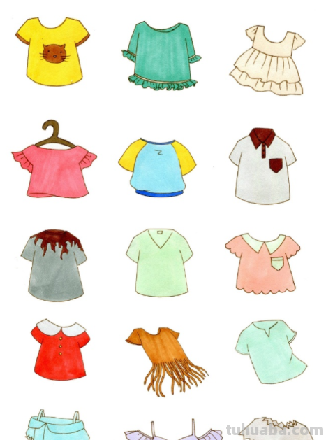 简笔画衣服、包、鞋子等