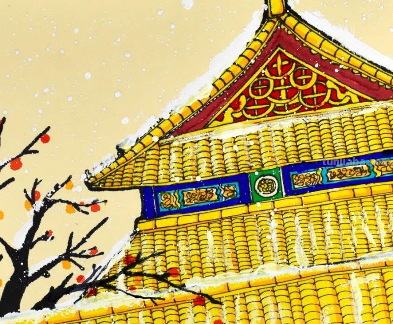 儿童画教程｜探寻中国传统古建筑艺术《故宫的雪》