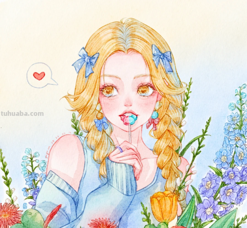 超甜美的水彩人物插画｜人美花甜，好一朵盛开的“花骨朵”