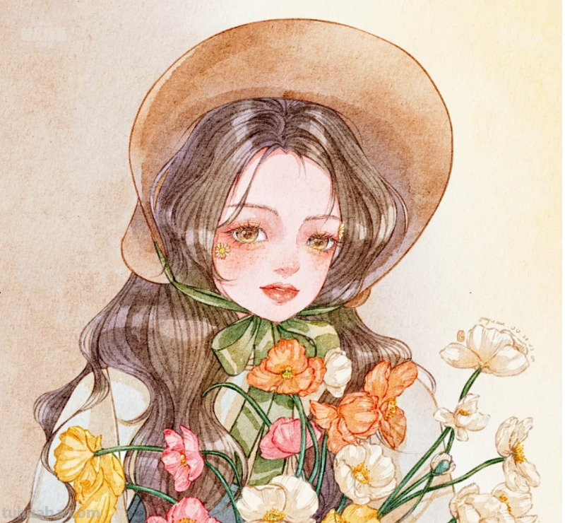 超甜美的水彩人物插画｜人美花甜，好一朵盛开的“花骨朵”