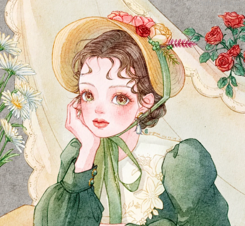 超甜美的水彩人物插画｜人美花甜，好一朵盛开的“花骨朵”