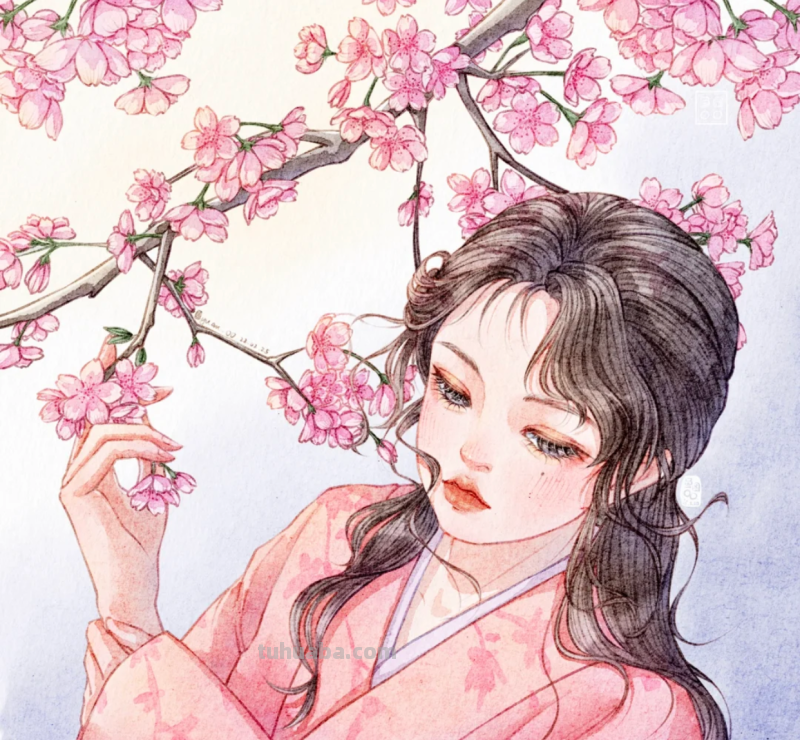 超甜美的水彩人物插画｜人美花甜，好一朵盛开的“花骨朵”