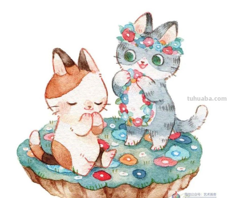水彩画 - 一组萌态十足的小动物，它们在做什么呢？