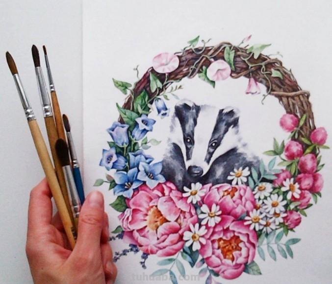 可爱的小动物，可爱的水彩插画~ins:miakishewaliza ​ ​