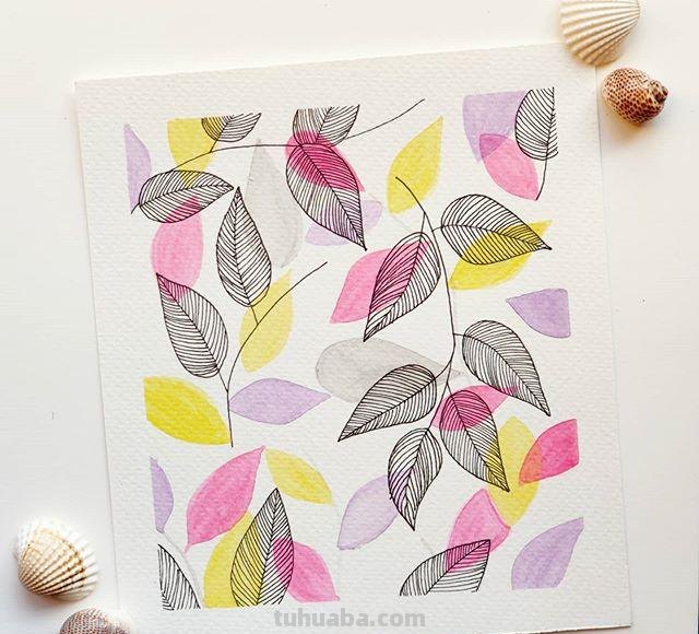 极简风格水彩插画：清新淡雅的色彩，寥寥几笔勾勒景观和心情