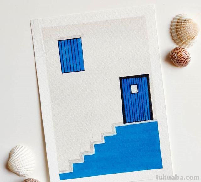 极简风格水彩插画：清新淡雅的色彩，寥寥几笔勾勒景观和心情