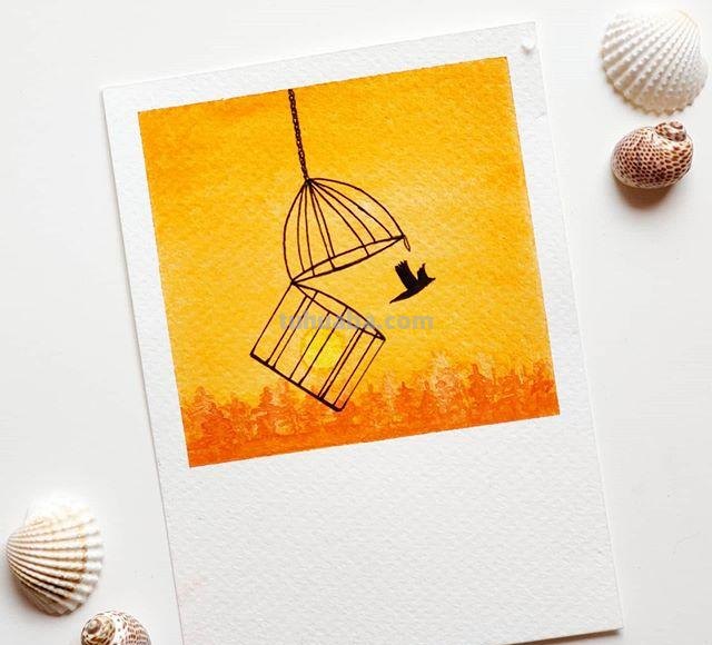 极简风格水彩插画：清新淡雅的色彩，寥寥几笔勾勒景观和心情