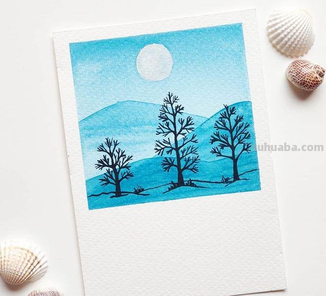 极简风格水彩插画：清新淡雅的色彩，寥寥几笔勾勒景观和心情