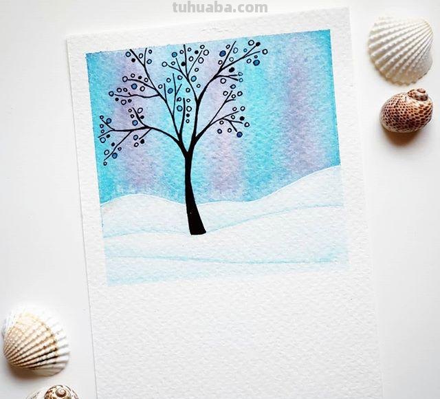 极简风格水彩插画：清新淡雅的色彩，寥寥几笔勾勒景观和心情