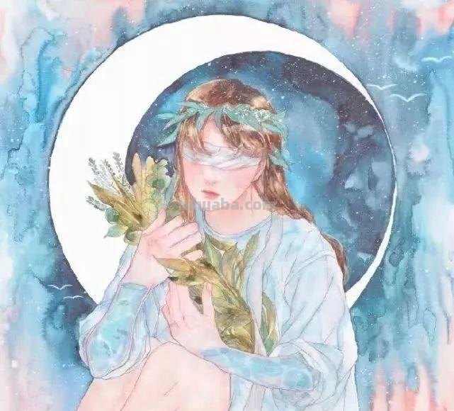 一组充满梦幻感的水彩插画，每一个少女都像精灵一样