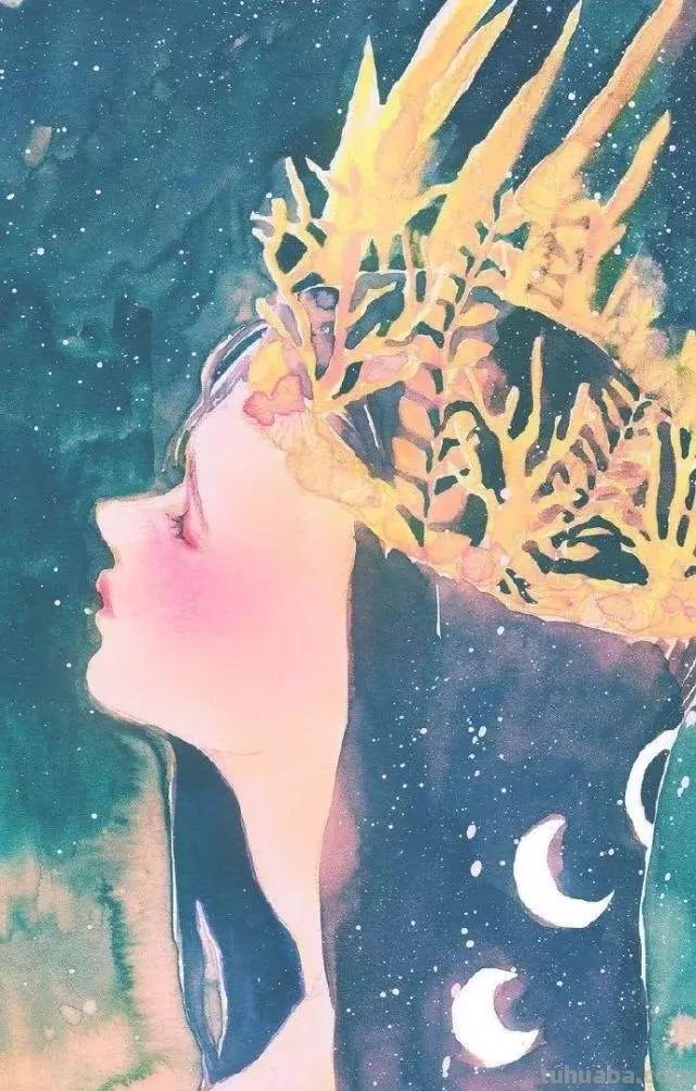 一组充满梦幻感的水彩插画，每一个少女都像精灵一样